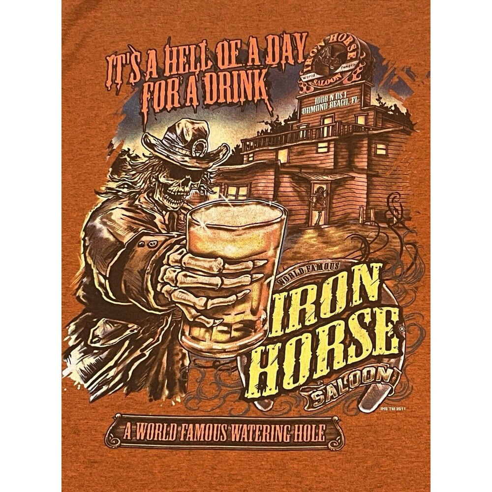 Vintage Iron Horse Saloon Ormond Beach Biker Bar Skeleton Beet T-Shirt Large